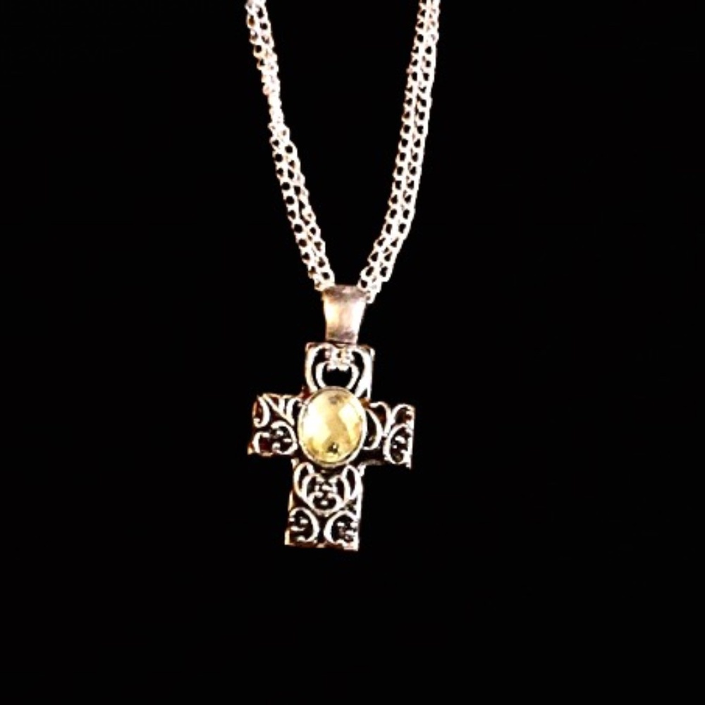 Apostle Creations Silver Cross with Faceted Crystal